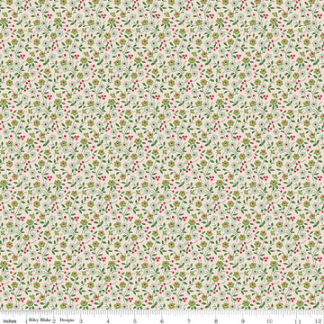 Image of Farmer's Daughter Floral Sage quilting cotton fabric by Lori Holt for Riley Blake Designs. Features flowers on a cream background. Cute Little Fabric Shop