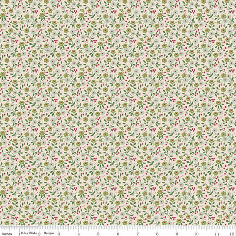 Image of Farmer's Daughter Floral Sage quilting cotton fabric by Lori Holt for Riley Blake Designs. Features flowers on a cream background. Cute Little Fabric Shop