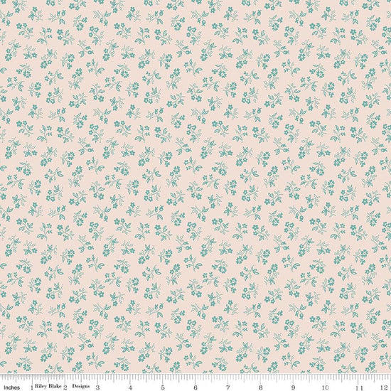 Image of Farmer's Daughter Vintage Background Raindrop quilting cotton fabric by Lori Holt for Riley Blake Designs. Features flowers on a cream background. Cute Little Fabric Shop