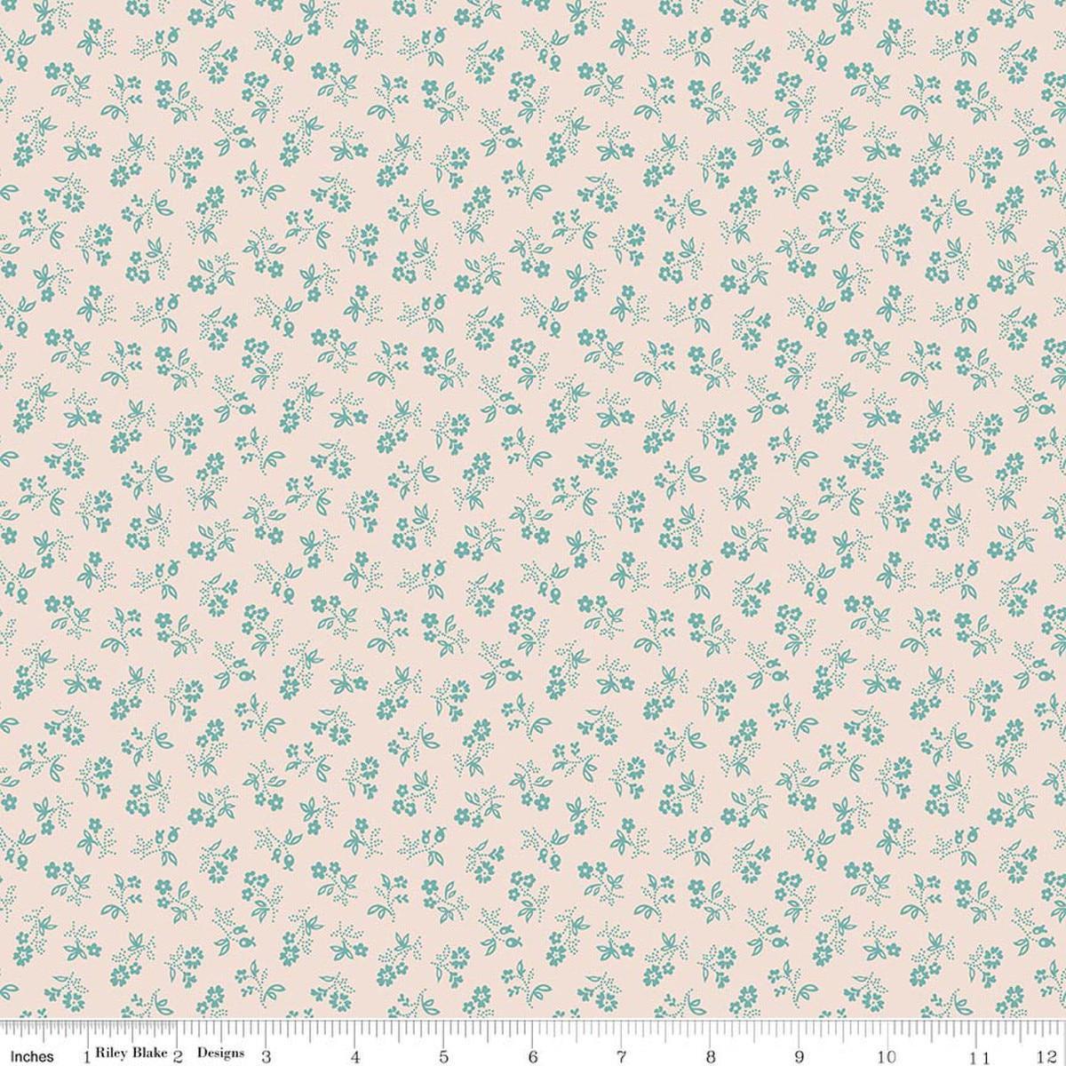 Image of Farmer's Daughter Vintage Background Raindrop quilting cotton fabric by Lori Holt for Riley Blake Designs. Features flowers on a cream background. Cute Little Fabric Shop