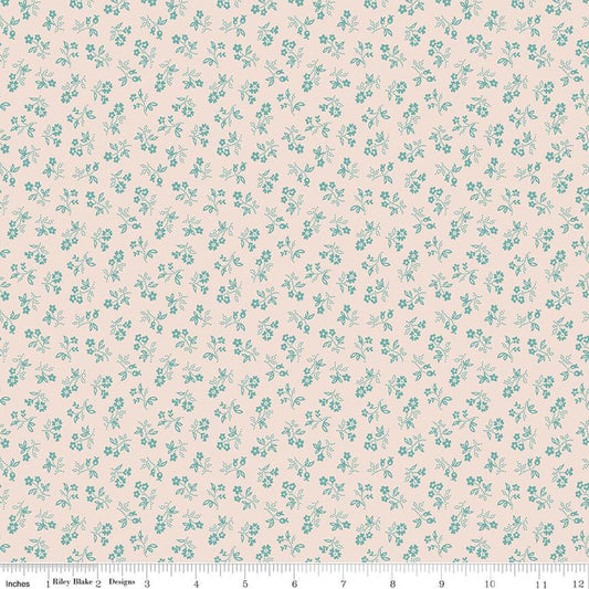 Image of Farmer's Daughter Vintage Background Raindrop quilting cotton fabric by Lori Holt for Riley Blake Designs. Features flowers on a cream background. Cute Little Fabric Shop