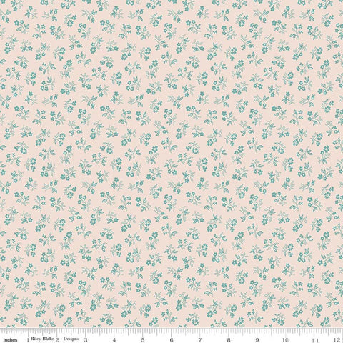 Image of Farmer's Daughter Vintage Background Raindrop quilting cotton fabric by Lori Holt for Riley Blake Designs. Features flowers on a cream background. Cute Little Fabric Shop