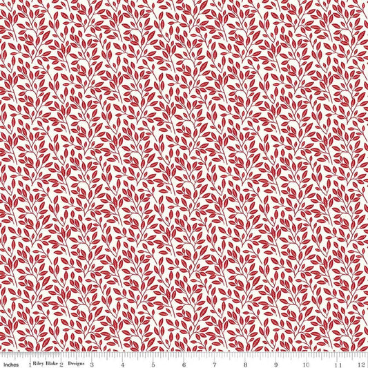 Image of Radiant Ruby Leaves Cloud quilting cotton fabric by Dani Mogstad for Riley Blake Designs. Features leaves on a white background. Cute Little Fabric Shop