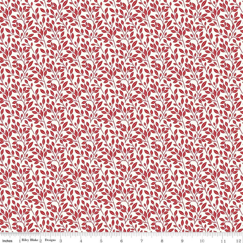 Image of Radiant Ruby Leaves Cloud quilting cotton fabric by Dani Mogstad for Riley Blake Designs. Features leaves on a white background. Cute Little Fabric Shop