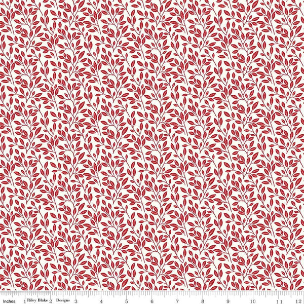 Image of Radiant Ruby Leaves Cloud quilting cotton fabric by Dani Mogstad for Riley Blake Designs. Features leaves on a white background. Cute Little Fabric Shop