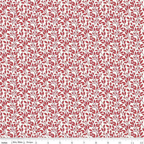 Image of Radiant Ruby Leaves Cloud quilting cotton fabric by Dani Mogstad for Riley Blake Designs. Features leaves on a white background. Cute Little Fabric Shop