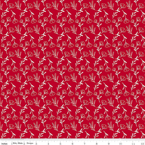 Image of Radiant Ruby Floral Schoolhouse quilting cotton fabric by Dani Mogstad for Riley Blake Designs. Features flowers on a red background. Cute Little Fabric Shop