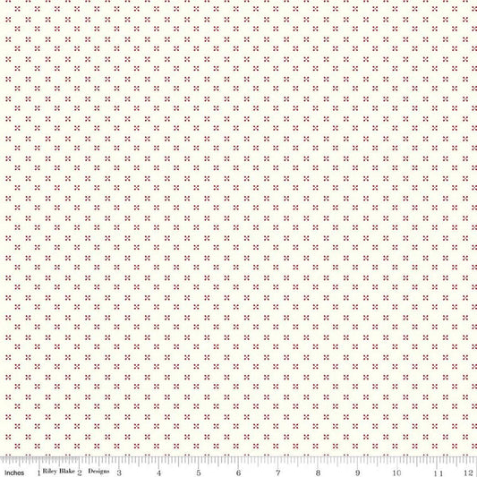Image of Radiant Ruby Dots Cloud quilting cotton fabric by Dani Mogstad for Riley Blake Designs. Features dots on a white background. Cute Little Fabric Shop