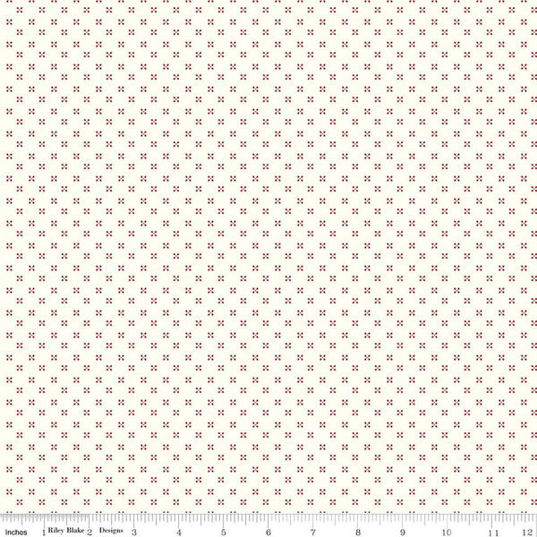 Image of Radiant Ruby Dots Cloud quilting cotton fabric by Dani Mogstad for Riley Blake Designs. Features dots on a white background. Cute Little Fabric Shop