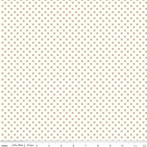 Image of Radiant Ruby Dots Cloud quilting cotton fabric by Dani Mogstad for Riley Blake Designs. Features dots on a white background. Cute Little Fabric Shop
