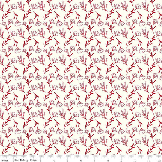 Image of Radiant Ruby Floral Cloud quilting cotton fabric by Dani Mogstad for Riley Blake Designs. Features flowers on a white background. Cute Little Fabric Shop