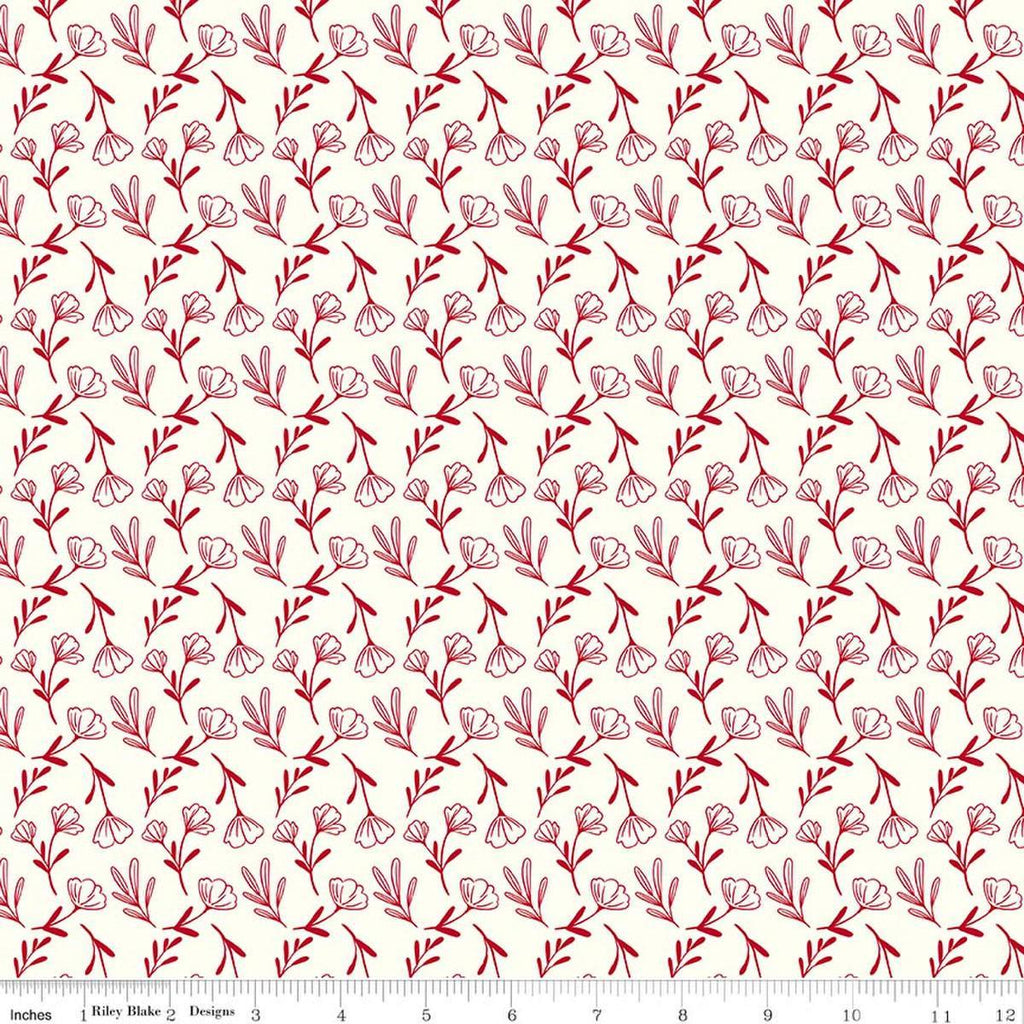 Image of Radiant Ruby Floral Cloud quilting cotton fabric by Dani Mogstad for Riley Blake Designs. Features flowers on a white background. Cute Little Fabric Shop