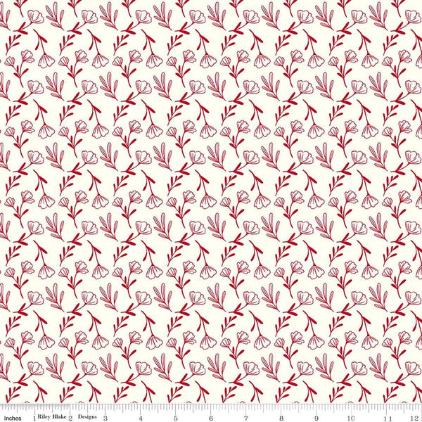 Image of Radiant Ruby Floral Cloud quilting cotton fabric by Dani Mogstad for Riley Blake Designs. Features flowers on a white background. Cute Little Fabric Shop
