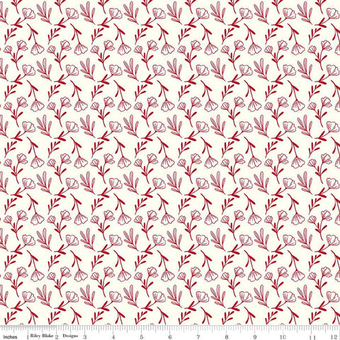 Image of Radiant Ruby Floral Cloud quilting cotton fabric by Dani Mogstad for Riley Blake Designs. Features flowers on a white background. Cute Little Fabric Shop