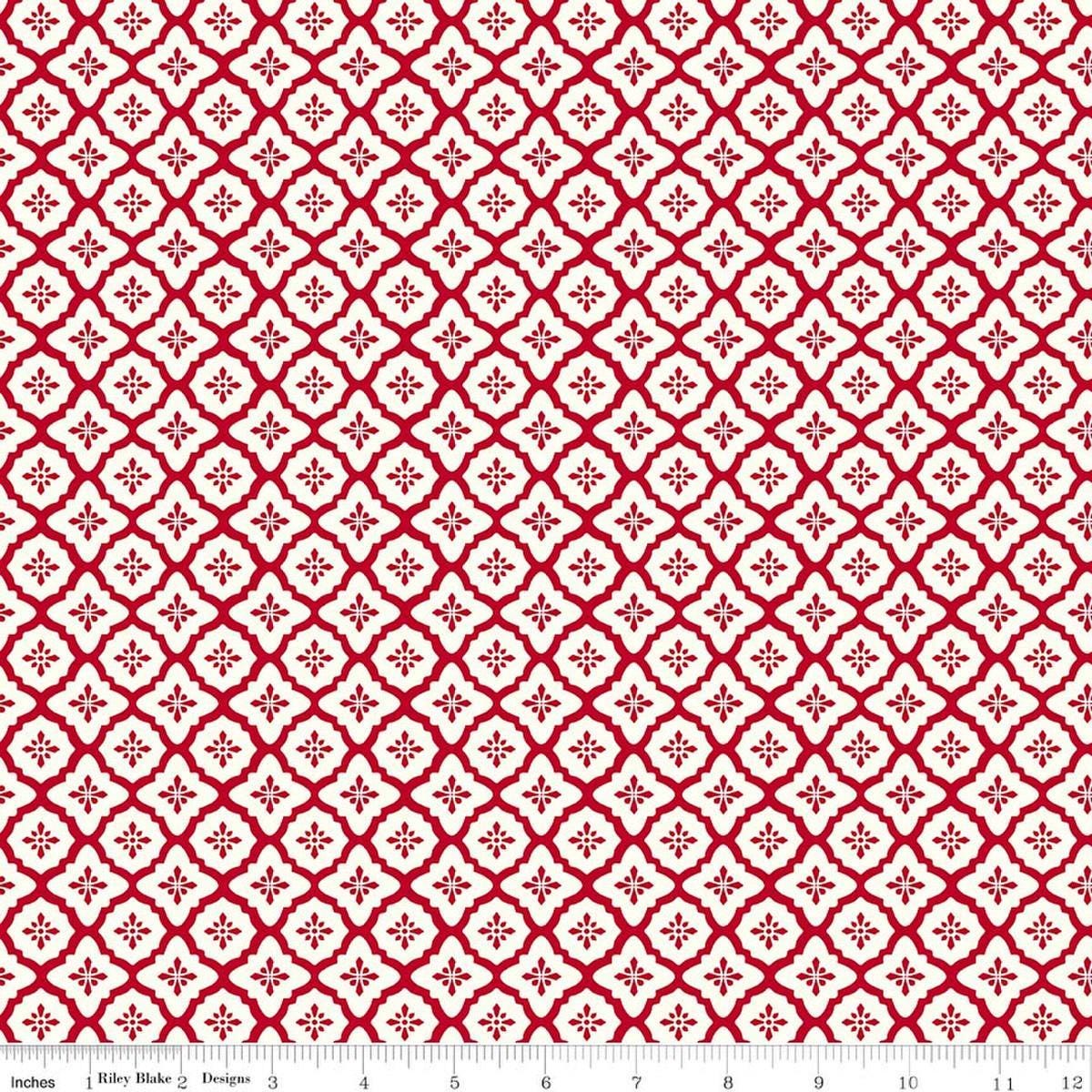 Image of Radiant Ruby Moroccan Cloud quilting cotton fabric by Dani Mogstad for Riley Blake Designs. Features medallions on a white background. Cute Little Fabric Shop
