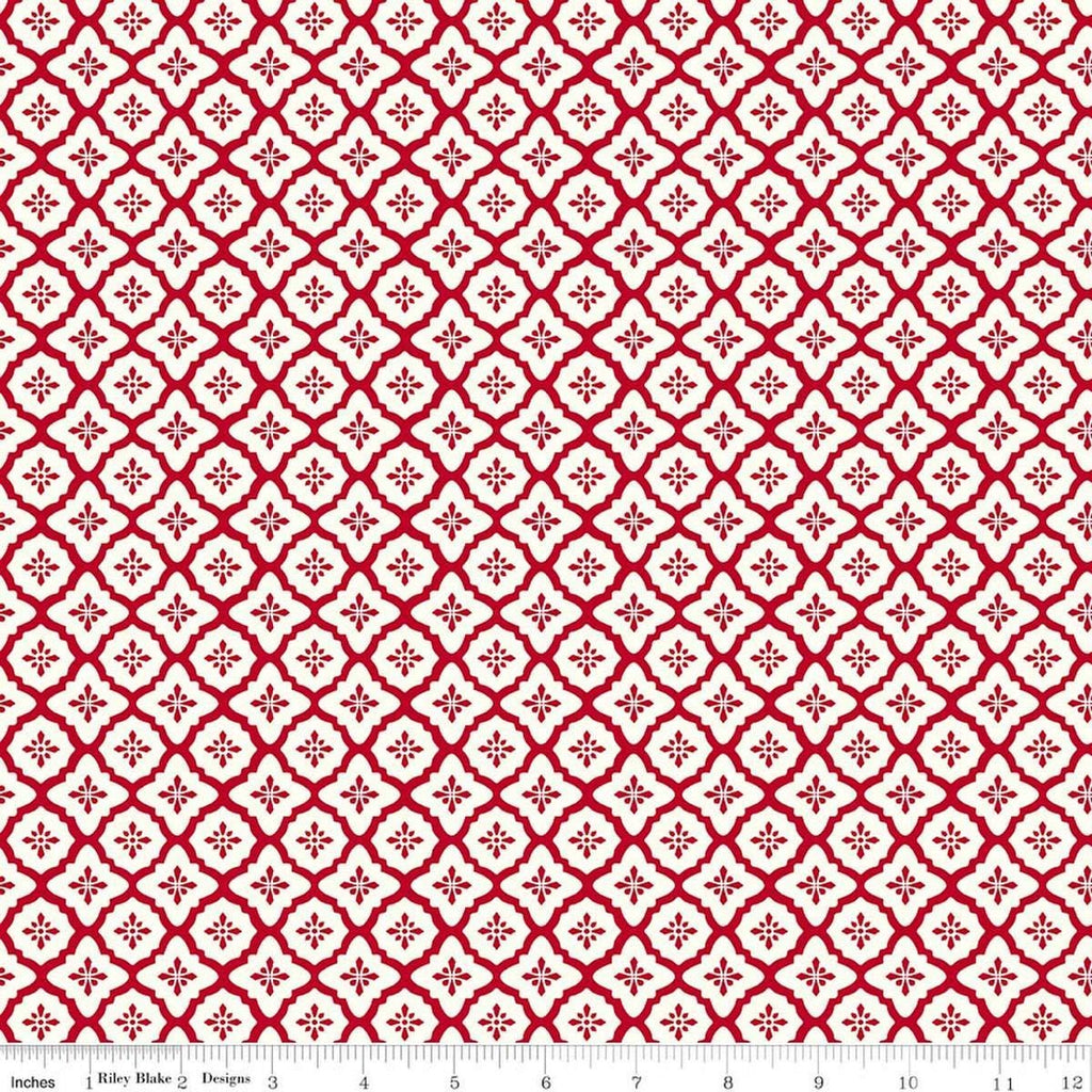Image of Radiant Ruby Moroccan Cloud quilting cotton fabric by Dani Mogstad for Riley Blake Designs. Features medallions on a white background. Cute Little Fabric Shop