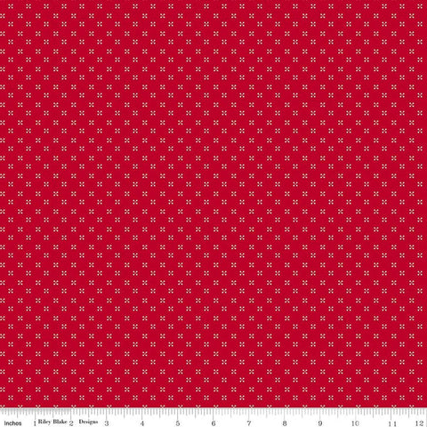 Image of Radiant Ruby Dots Schoolhouse quilting cotton fabric by Dani Mogstad for Riley Blake Designs. Features dots on a red background. Cute Little Fabric Shop