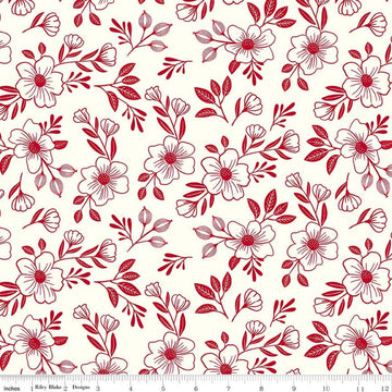 Image of Radiant Ruby Main Cloud quilting cotton fabric by Dani Mogstad for Riley Blake Designs. Features flowers on a white background. Cute Little Fabric Shop