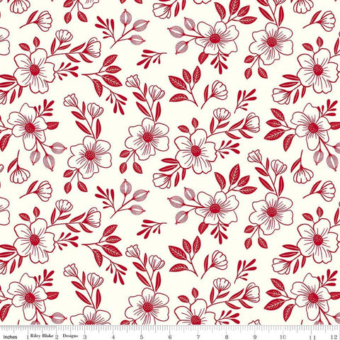 Image of Radiant Ruby Main Cloud quilting cotton fabric by Dani Mogstad for Riley Blake Designs. Features flowers on a white background. Cute Little Fabric Shop