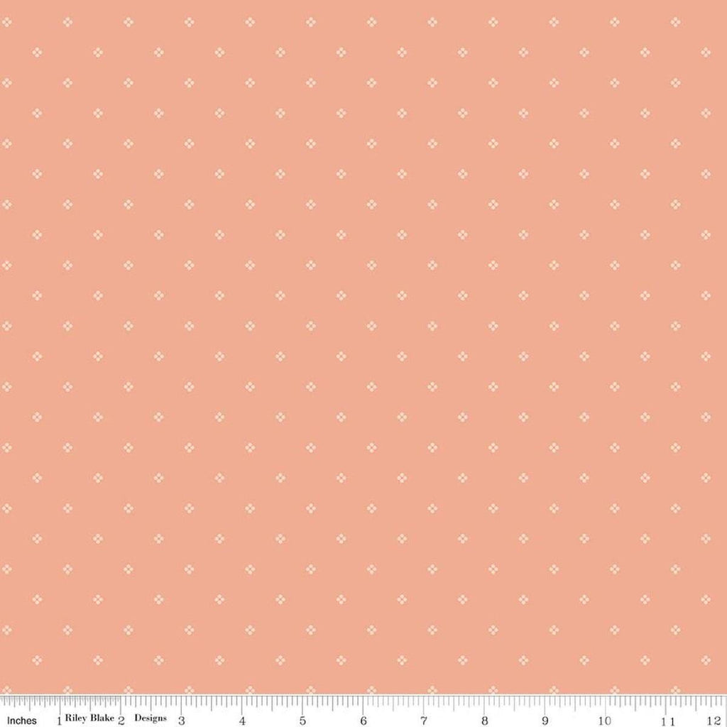 Image of Rose & Violet's Bouquet Des Fleurs Dots Peach quilting cotton fabric by Miss Rose Sister Violet for Riley Blake Designs. Features dots on an orange background. Cute Little Fabric Shop