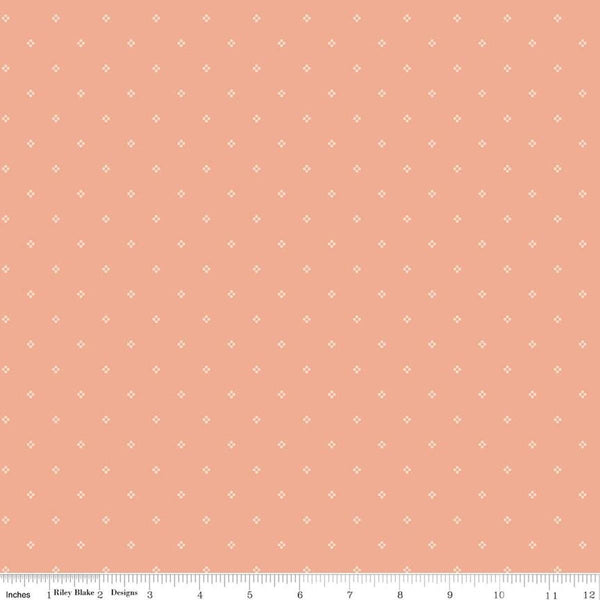 Image of Rose & Violet's Bouquet Des Fleurs Dots Peach quilting cotton fabric by Miss Rose Sister Violet for Riley Blake Designs. Features dots on an orange background. Cute Little Fabric Shop