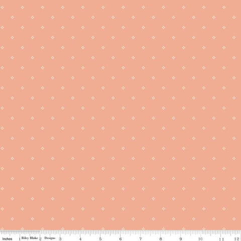 Image of Rose & Violet's Bouquet Des Fleurs Dots Peach quilting cotton fabric by Miss Rose Sister Violet for Riley Blake Designs. Features dots on an orange background. Cute Little Fabric Shop