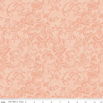 Image of Rose & Violet's Bouquet Des Fleurs Lace Blush quilting cotton fabric by Miss Rose Sister Violet for Riley Blake Designs. Features flowers on an orange background. Cute Little Fabric Shop