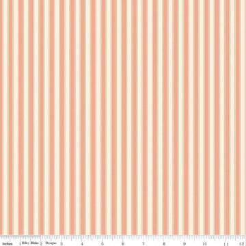 Image of Rose & Violet's Bouquet Des Fleurs Stripes Blush quilting cotton fabric by Miss Rose Sister Violet for Riley Blake Designs. Features stripes on an orange background. Cute Little Fabric Shop
