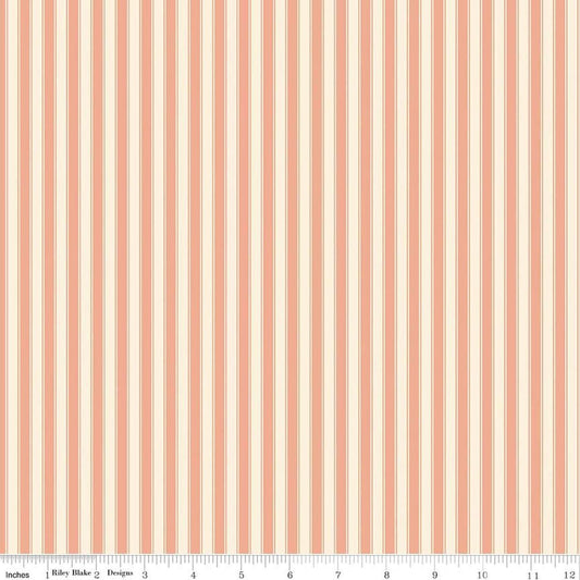 Image of Rose & Violet's Bouquet Des Fleurs Stripes Blush quilting cotton fabric by Miss Rose Sister Violet for Riley Blake Designs. Features stripes on an orange background. Cute Little Fabric Shop