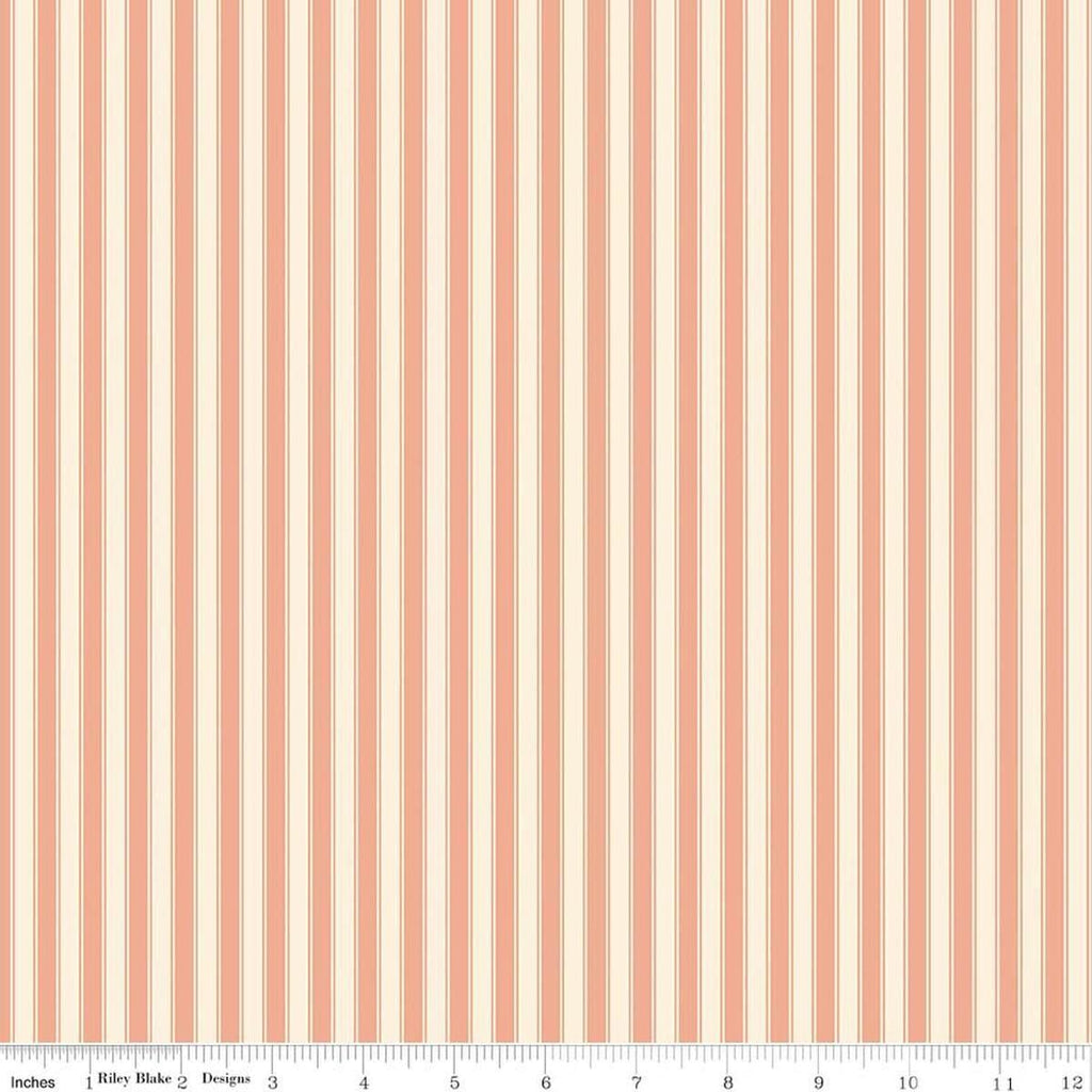 Image of Rose & Violet's Bouquet Des Fleurs Stripes Blush quilting cotton fabric by Miss Rose Sister Violet for Riley Blake Designs. Features stripes on an orange background. Cute Little Fabric Shop