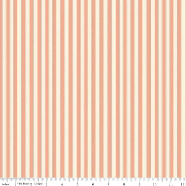 Image of Rose & Violet's Bouquet Des Fleurs Stripes Blush quilting cotton fabric by Miss Rose Sister Violet for Riley Blake Designs. Features stripes on an orange background. Cute Little Fabric Shop