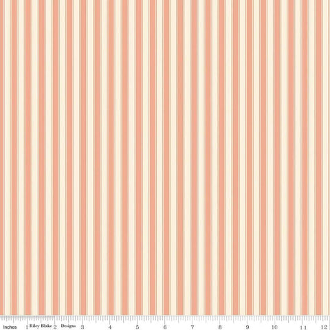 Image of Rose & Violet's Bouquet Des Fleurs Stripes Blush quilting cotton fabric by Miss Rose Sister Violet for Riley Blake Designs. Features stripes on an orange background. Cute Little Fabric Shop