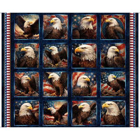 Eagle Picture Patches Panel 31660 Dark Navy N - QT Fabrics - Independence Day Patriotic USA - 1776 - Quilting Cotton Fabric