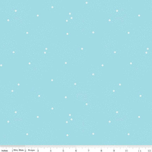 3-Yard Cut - Dainty Daisy Waterfall Blue Dotted 108" WIDEBACK - WB665 - Riley Blake Quilting Cotton Fabric