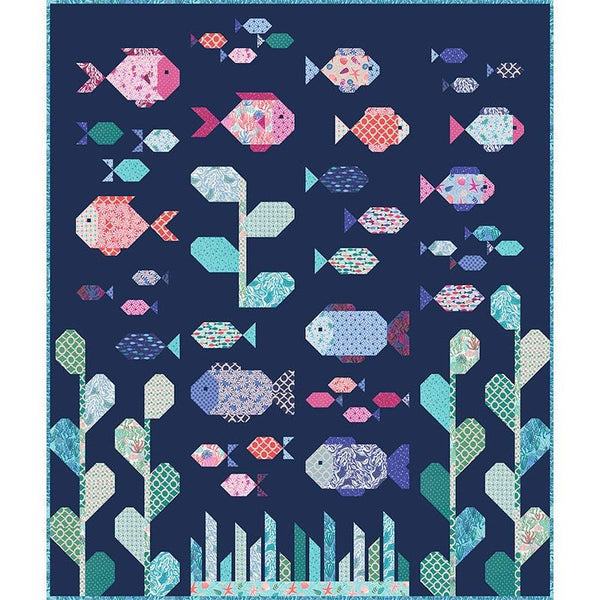 Reef Quilt Kit KIT20950 by Kate Spain - Moda Fabrics - Pattern Fabric - Vintage Ocean Fish Kelp Sea Life - Quilting Cotton Fabric