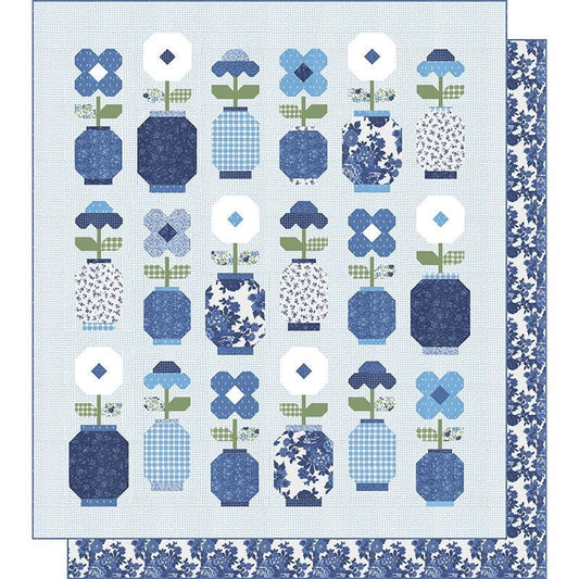 Blueprint Quilt Kit KIT55330 - Camille Roskelley - Moda Fabrics - Floral Pots Potted Plants Flowers Leaves Leaf - Quilting Cotton Fabric