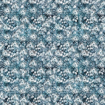Image of Sugar, Spice, Everything Nice Geo Flowers Denim quilting cotton fabric by Morris Creative Group for QT Fabrics. Features flowers on a blue background. Cute Little Fabric Shop