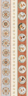 Image of Sugar, Spice, Everything Nice Border Stripe Multi quilting cotton fabric by Morris Creative Group for QT Fabrics. Features circles on a cream background. Cute Little Fabric Shop