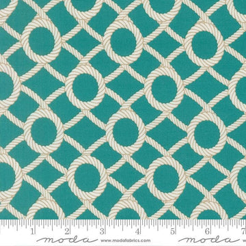 Image of Reef Rope Net Horizon quilting cotton fabric by Kate Spain for Moda Fabrics. Features ropes on a green background. Cute Little Fabric Shop