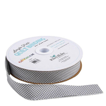 DEAL Single-Fold Quilt Binding Micro Gingham STSFB-48797 Gray - Riley Blake Designs - 2 1/2" Bias Binding - by the yard