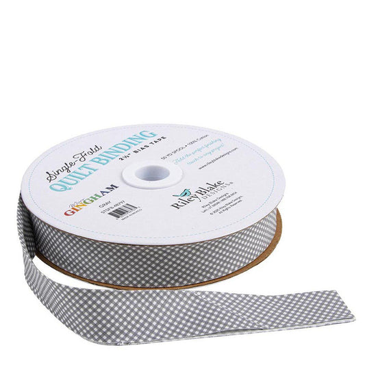 DEAL Single-Fold Quilt Binding Micro Gingham STSFB-48797 Gray - Riley Blake Designs - 2 1/2" Bias Binding - by the yard