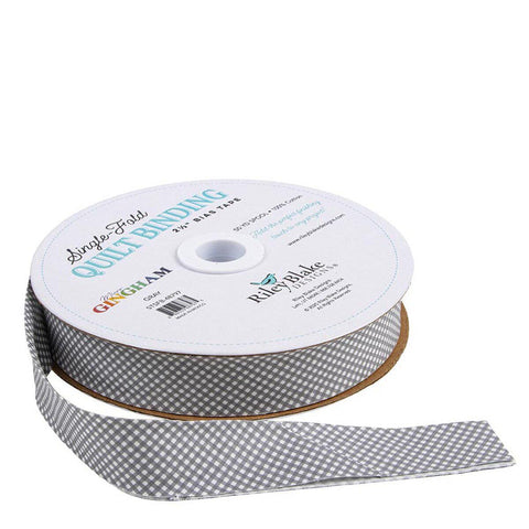 SALE Single-Fold Quilt Binding Micro Gingham STSFB-48797 Gray - RBD Designers - Riley Blake Designs - 2 1/2" Bias Binding