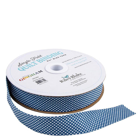 SALE Single-Fold Quilt Binding Micro Gingham STSFB-48799 Denim - RBD Designers - Riley Blake Designs - 2 1/2" Bias Binding