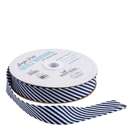DEAL Single-Fold Quilt Binding 1/8" Stripe STSFB-48807 Navy - Riley Blake Designs - 2 1/2" Bias Binding - by the yard