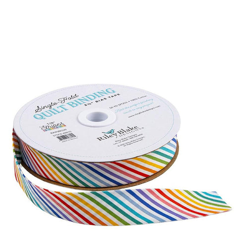 Single-Fold Quilt Binding 1/8" Stripe STSFB-48810 Rainbow - RBD Designers - Riley Blake Designs - 2 1/2" Bias Binding