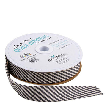 DEAL Single-Fold Quilt Binding 1/8" Stripe Ivory & Charcoal - STSFB-48813 - Riley Blake Designs 2 1/2" Bias Binding - By The Yard