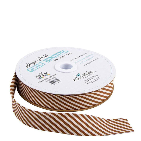 SALE Single-Fold Quilt Binding 1/8" Stripe STSFB-48814 Ivory on Teddy Bear - RBD Designers - Riley Blake Designs - 2 1/2" Bias Binding