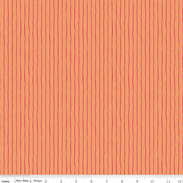 Image of Virginia Rose Wavy Stripe Orange quilting cotton by Katherine Lenius for Riley Blake Designs. Features stripes on an orange background. Cute Little Fabric Shop