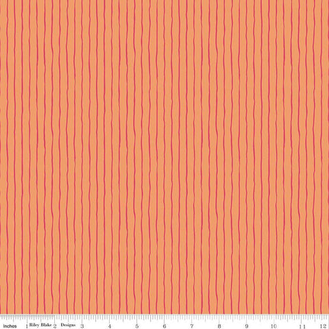 Image of Virginia Rose Wavy Stripe Orange quilting cotton by Katherine Lenius for Riley Blake Designs. Features stripes on an orange background. Cute Little Fabric Shop