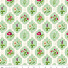 Image of Virginia Rose Wallflower Mint quilting cotton by Katherine Lenius for Riley Blake Designs. Features flowers on a green background. Cute Little Fabric Shop